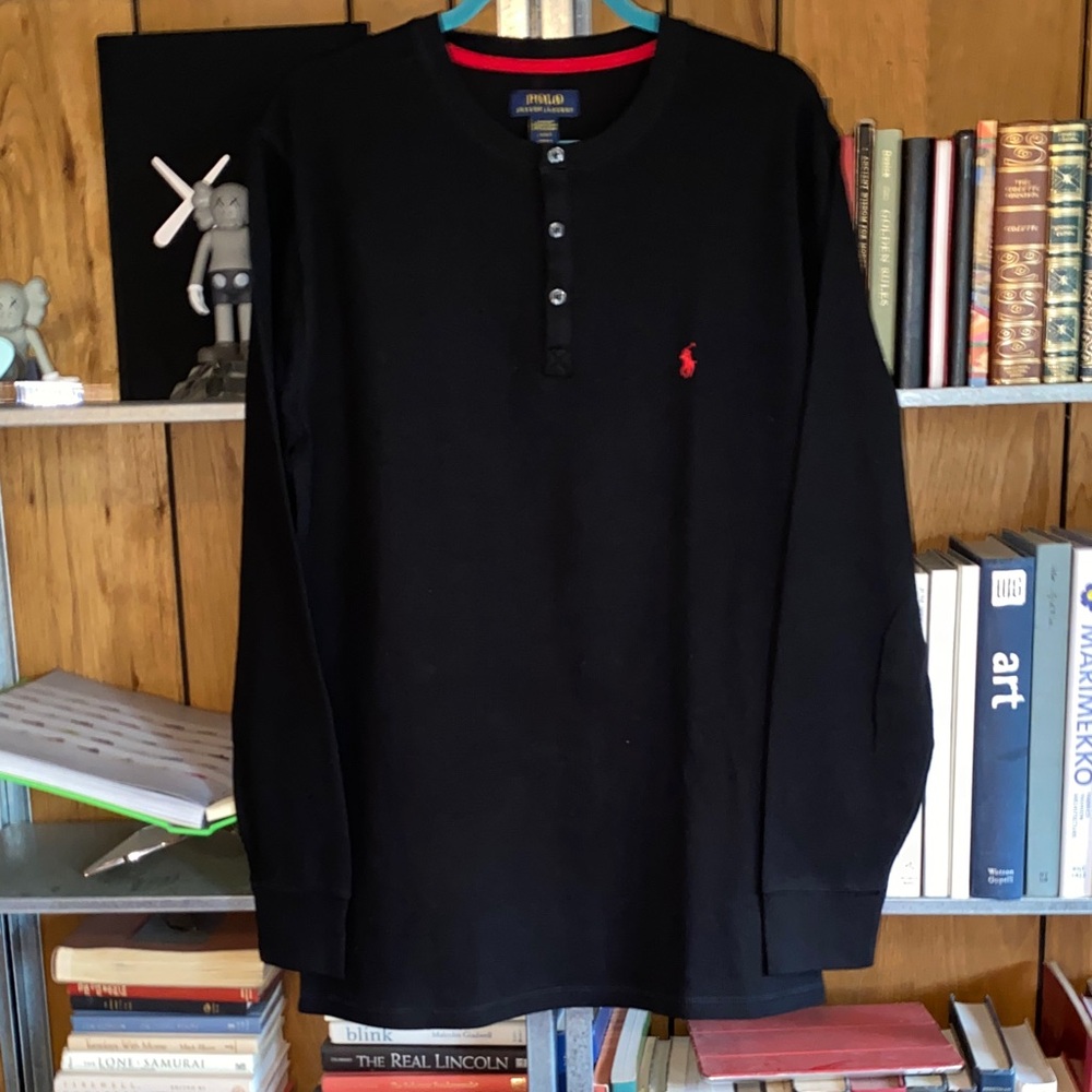 🆕 Ralph Lauren Polo 3 button down Waffle Weave Henley, Large